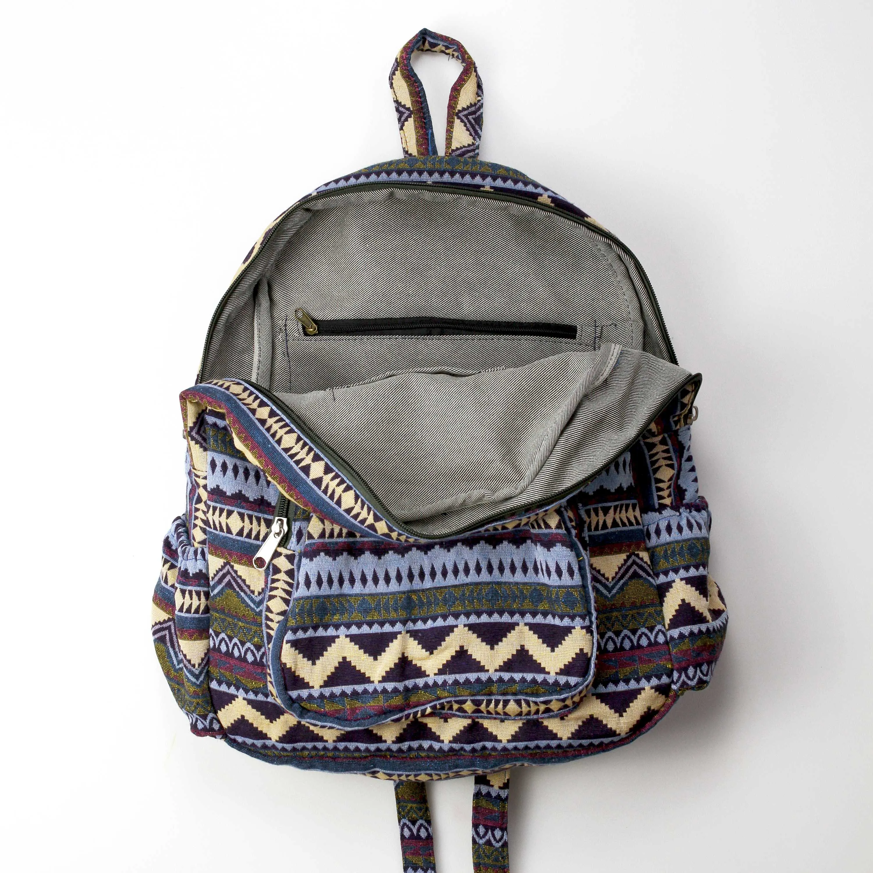 Boho Style Thailand Cotton Backpack-Green Row