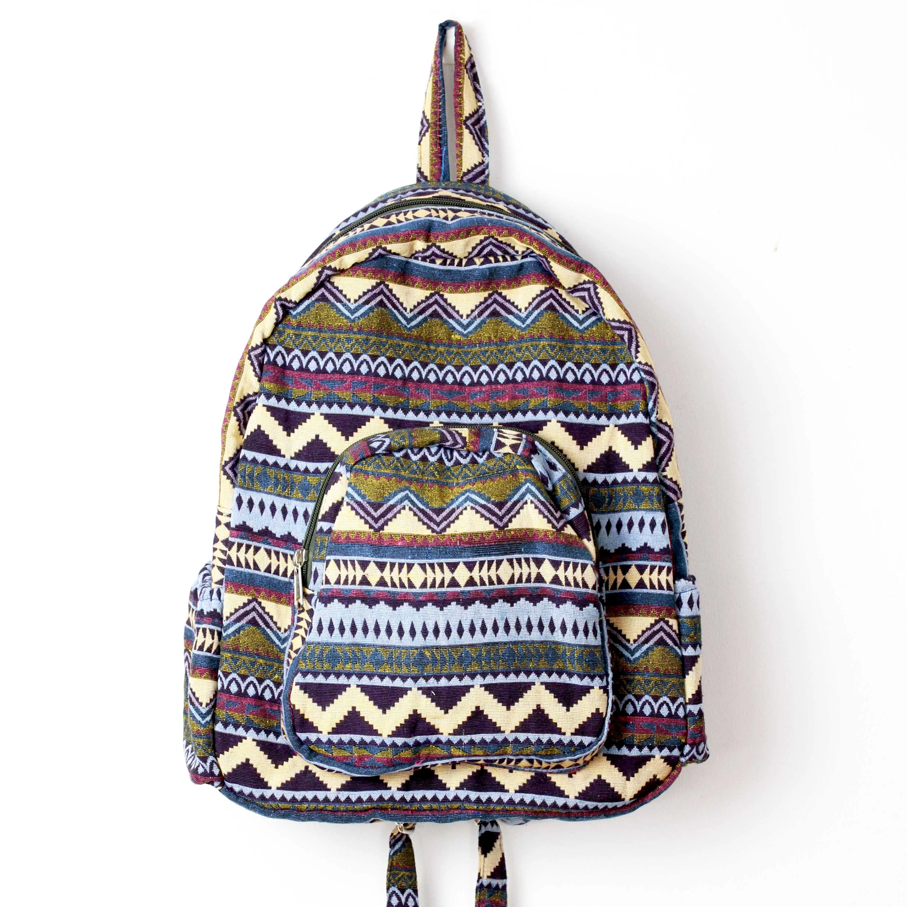 Boho Style Thailand Cotton Backpack-Green Row