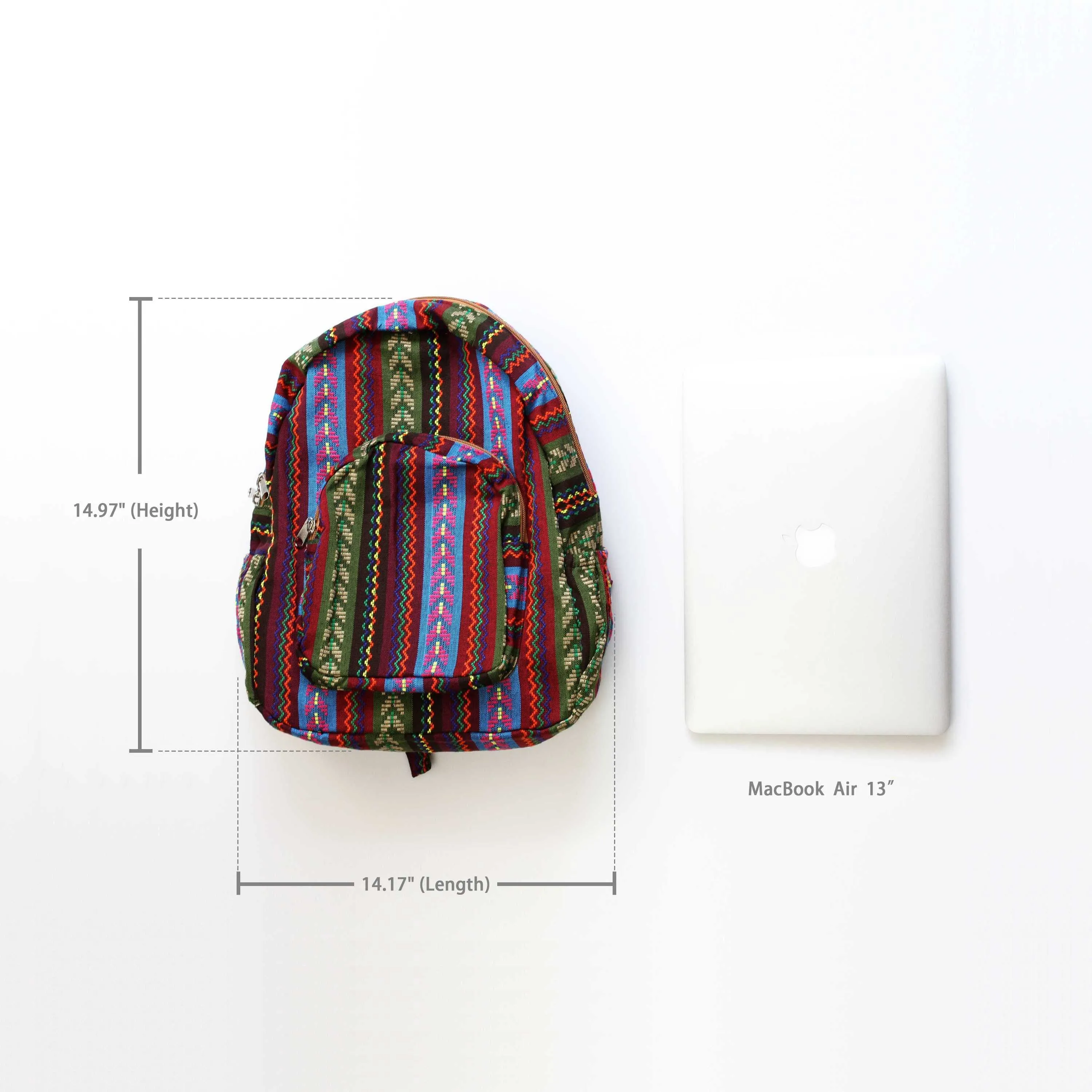 Boho Style Thailand Cotton Backpack-Green Row