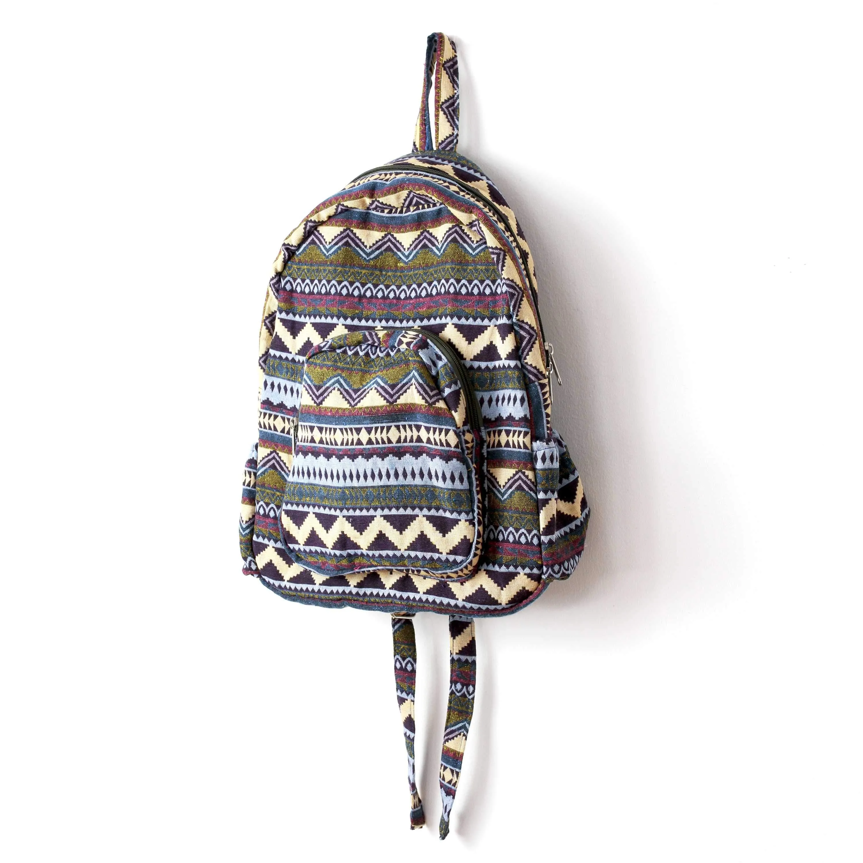 Boho Style Thailand Cotton Backpack-Green Row