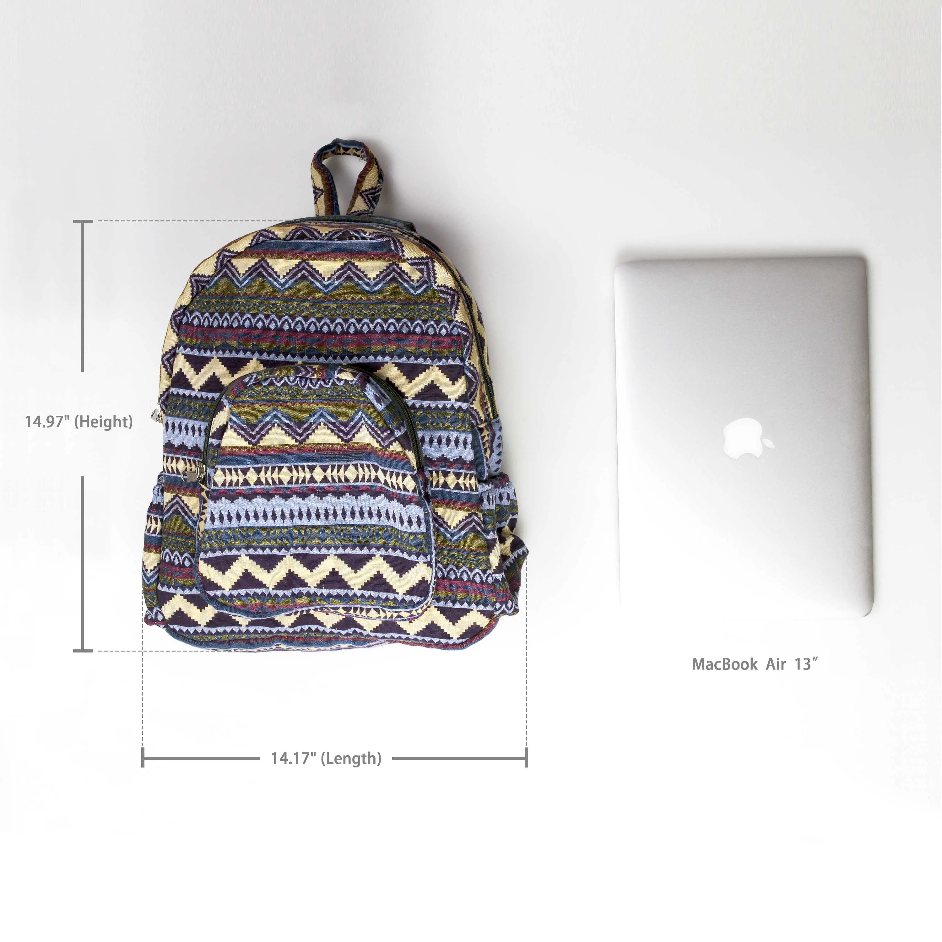 Boho Style Thailand Cotton Backpack-Green Row