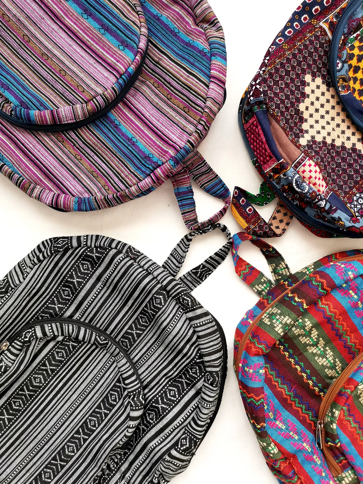 Boho Style Thailand Cotton Backpack-Green Row