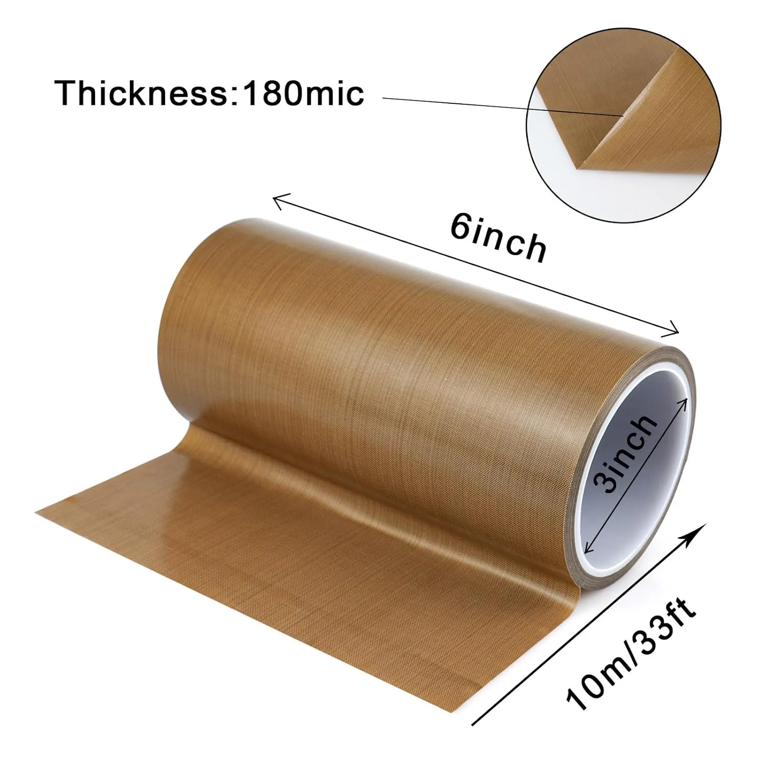 BOMEI PACK PTFE Glass Cloth Tape, 8 "x 33 ft High Temperature PTFE Tape Abrasion Resistant Surface Protection for Vacuum Sealer Machine, Hand Impulse Sealers Insulation Coated PTFE Tape