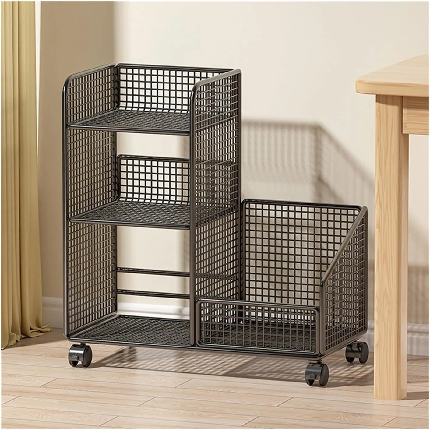 Bookcase Movable Bookshelf Desk Floor Storage Rack School Bag Book Storage Cabinet Office Wheeled Trolley Book Shelf