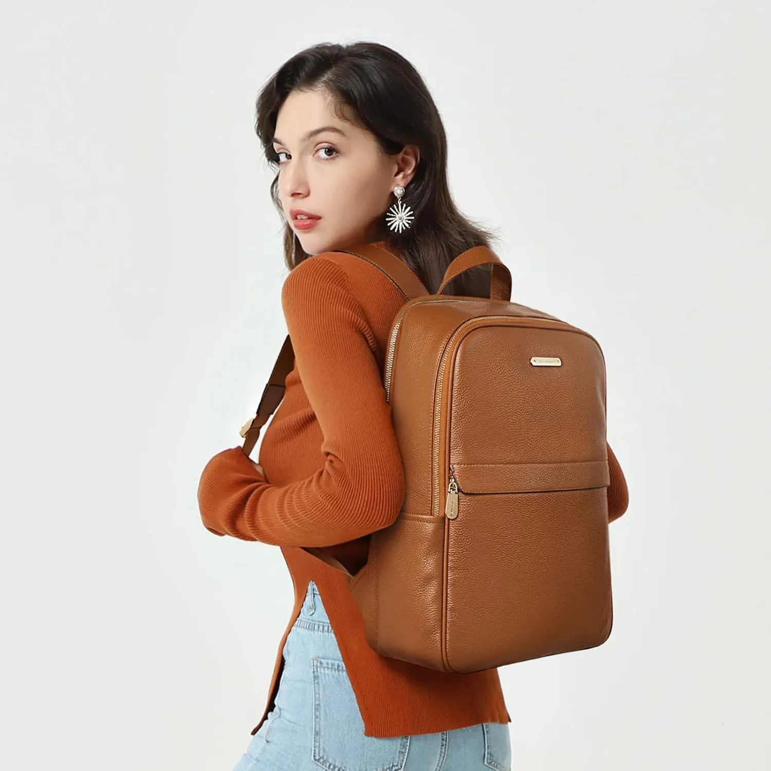 BOSTANTEN Genuine Leather 15.6 inch Laptop Backpack Purse for Women College Casual Backpack Travel Bag