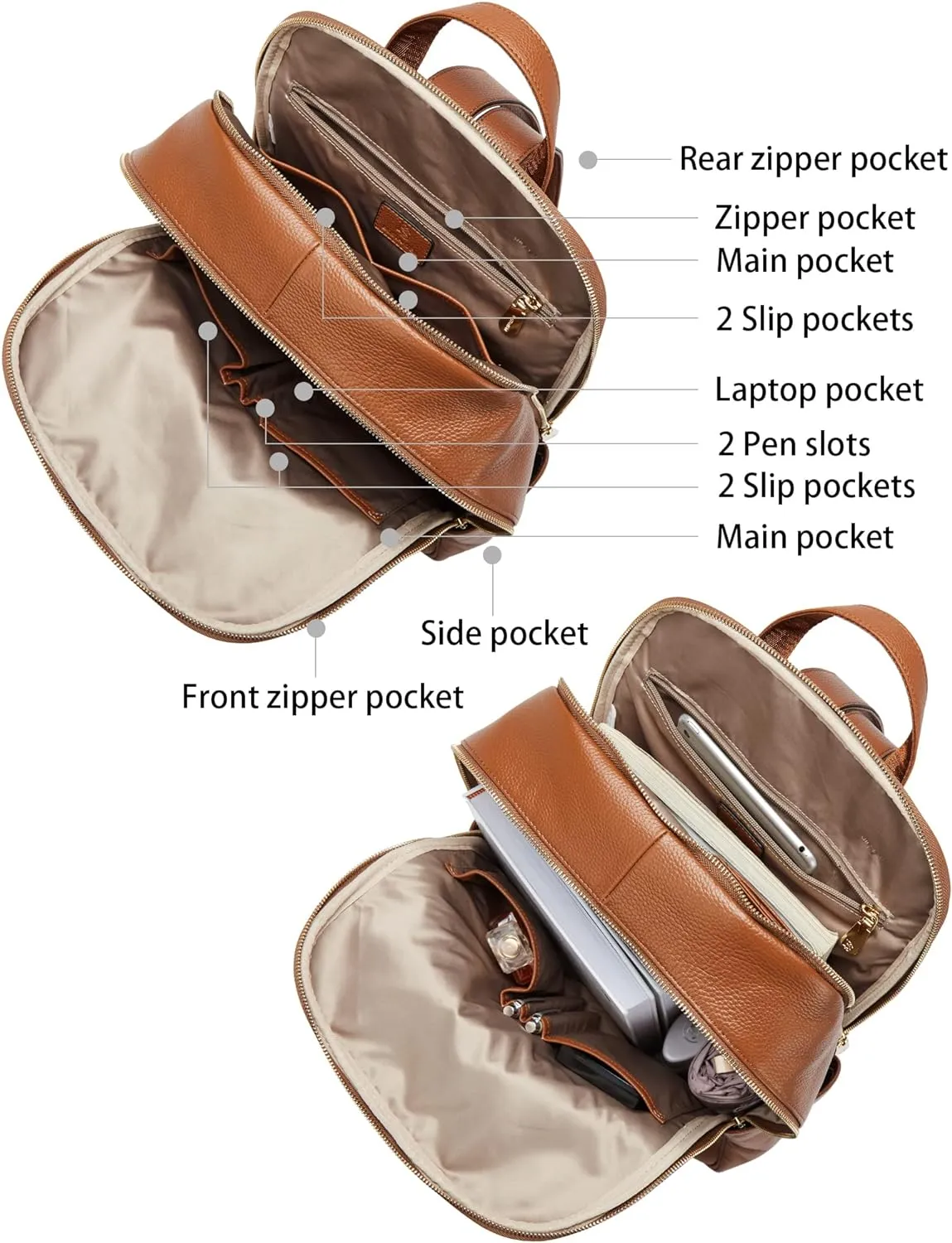BOSTANTEN Genuine Leather 15.6 inch Laptop Backpack Purse for Women College Casual Backpack Travel Bag