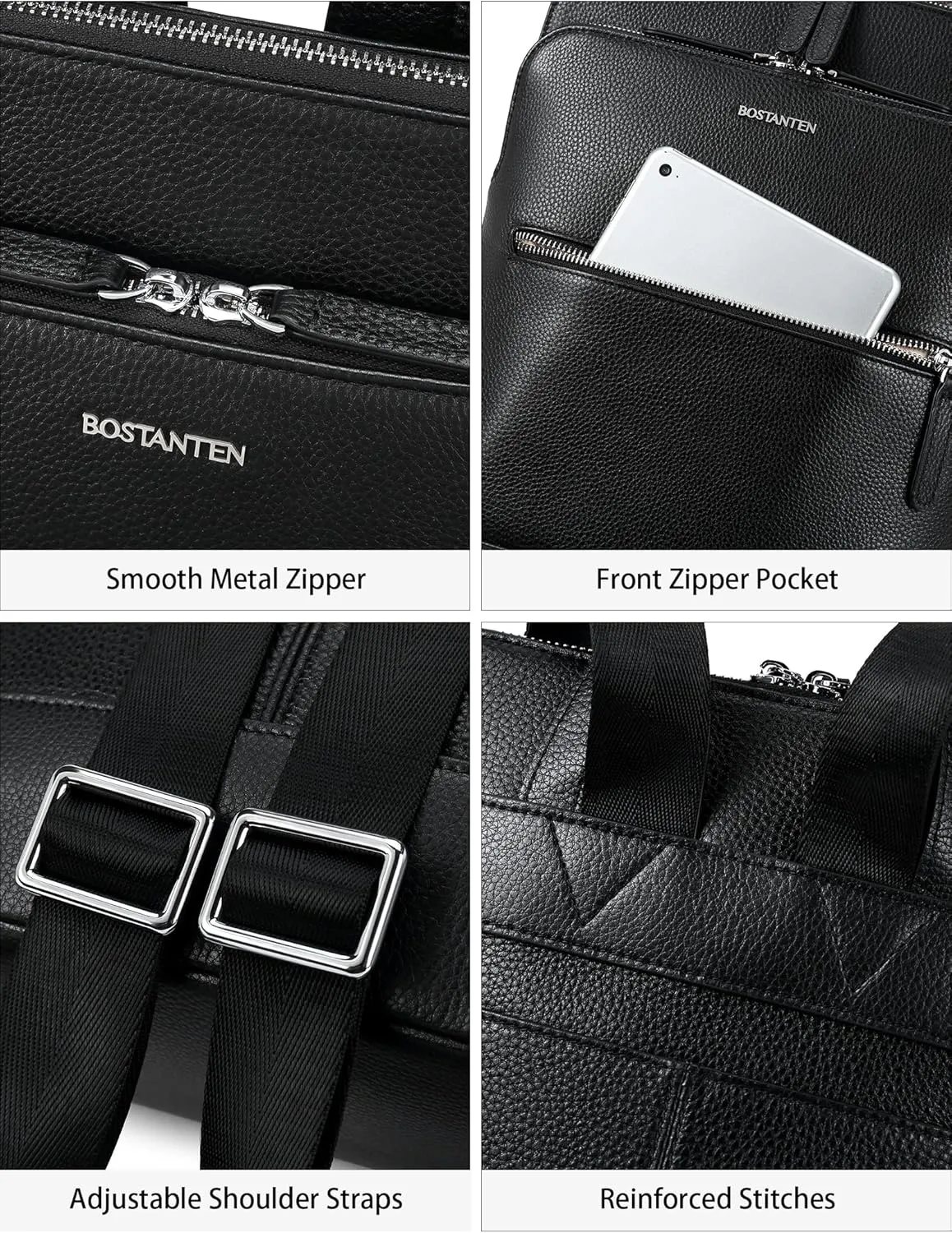 BOSTANTEN Leather Laptop Backpack for Women 15.6 inch Computer Bag Travel Work Daypack Large Size Bag