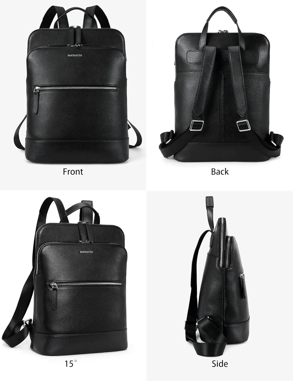 BOSTANTEN Leather Laptop Backpack for Women 15.6 inch Computer Bag Travel Work Daypack Large Size Bag