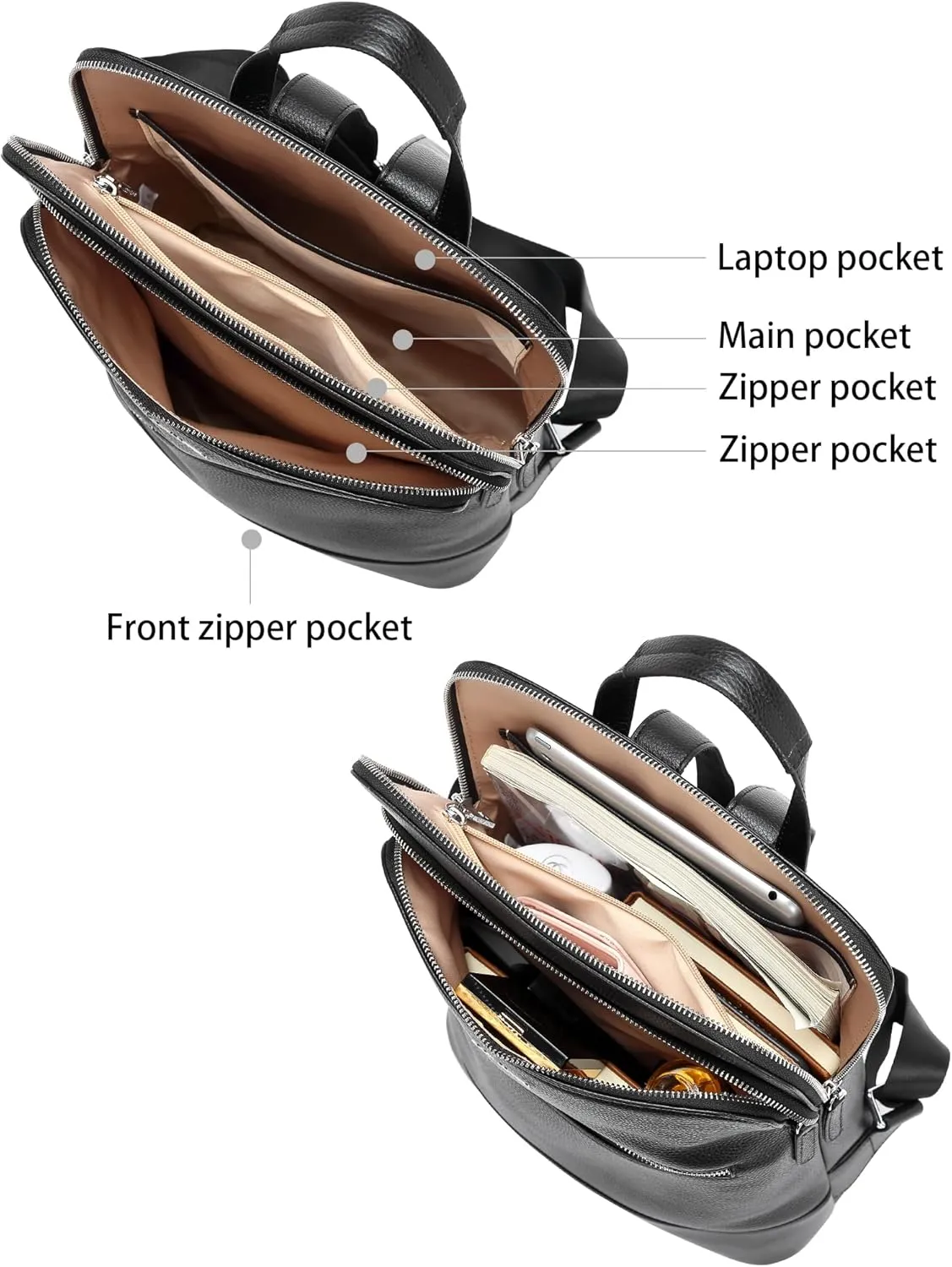 BOSTANTEN Leather Laptop Backpack for Women 15.6 inch Computer Bag Travel Work Daypack Large Size Bag