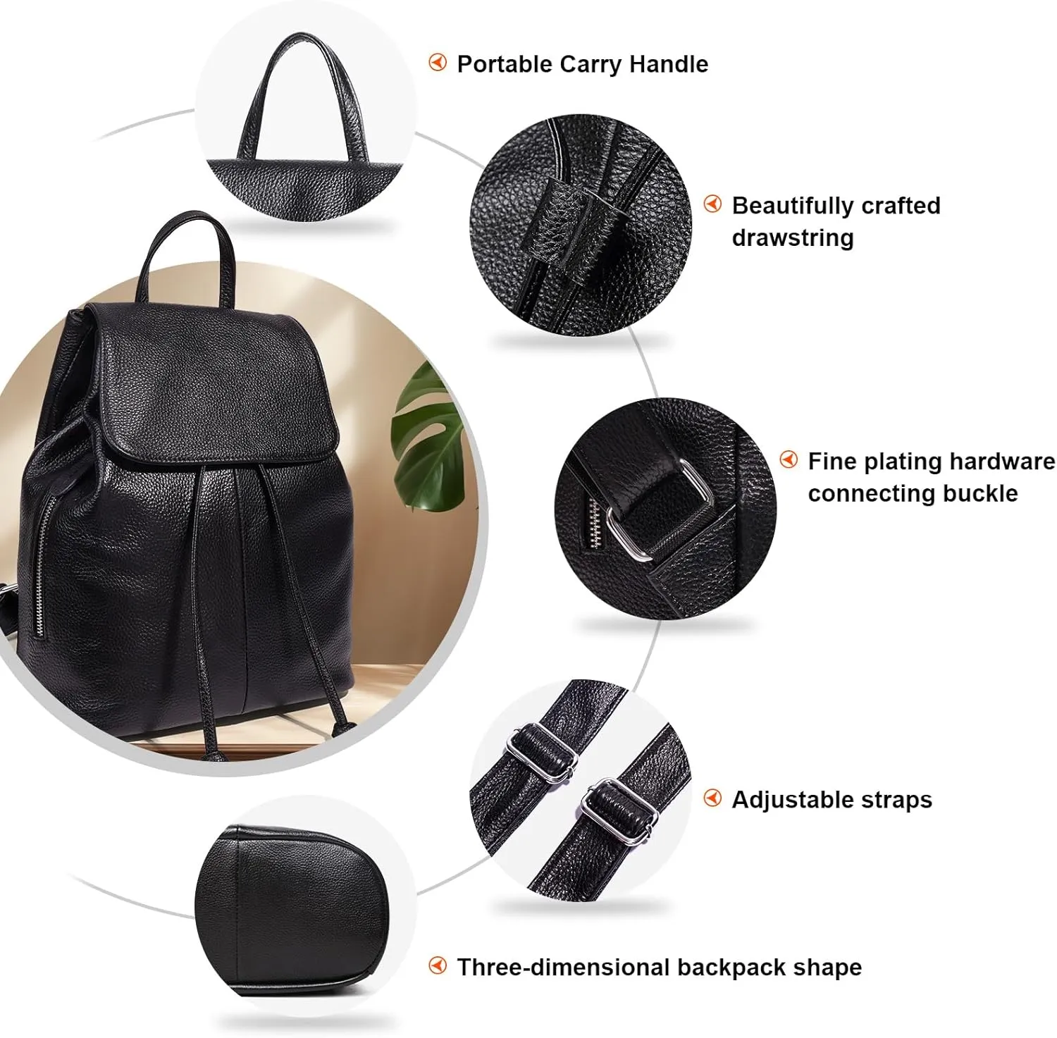 BOYATU Leather Backpack Purse for Women: Ladies Travel Fashion Back Pack - Genuine Leather Bag Casual Handbags for Work (Black)