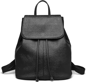 BOYATU Leather Backpack Purse for Women: Ladies Travel Fashion Back Pack - Genuine Leather Bag Casual Handbags for Work (Black)
