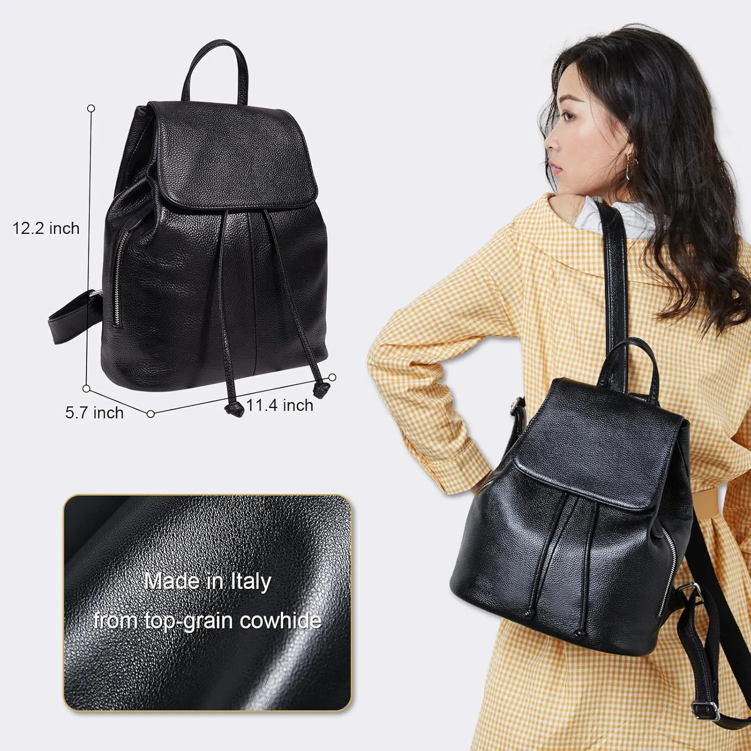 BOYATU Leather Backpack Purse for Women: Ladies Travel Fashion Back Pack - Genuine Leather Bag Casual Handbags for Work (Black)