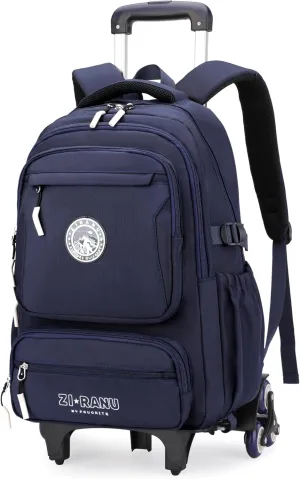 Boys Backpack with 6 Wheels for School Kids, Rolling Backpack for Teen Boys on Wheels, Dark-blue