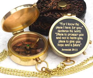 Brass Compass - 'I Know The Plans' Engraved, Portable, Handheld - Perfect for Travelers, Nautical Collectors, and Table Decor