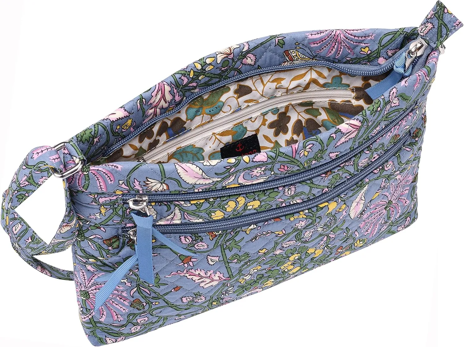 Brentano Cotton quilted Multi-zipper crossbody purse