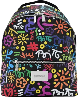 BRITTO Romero Vegan Leather Small Backpack, Colorful Graffiti