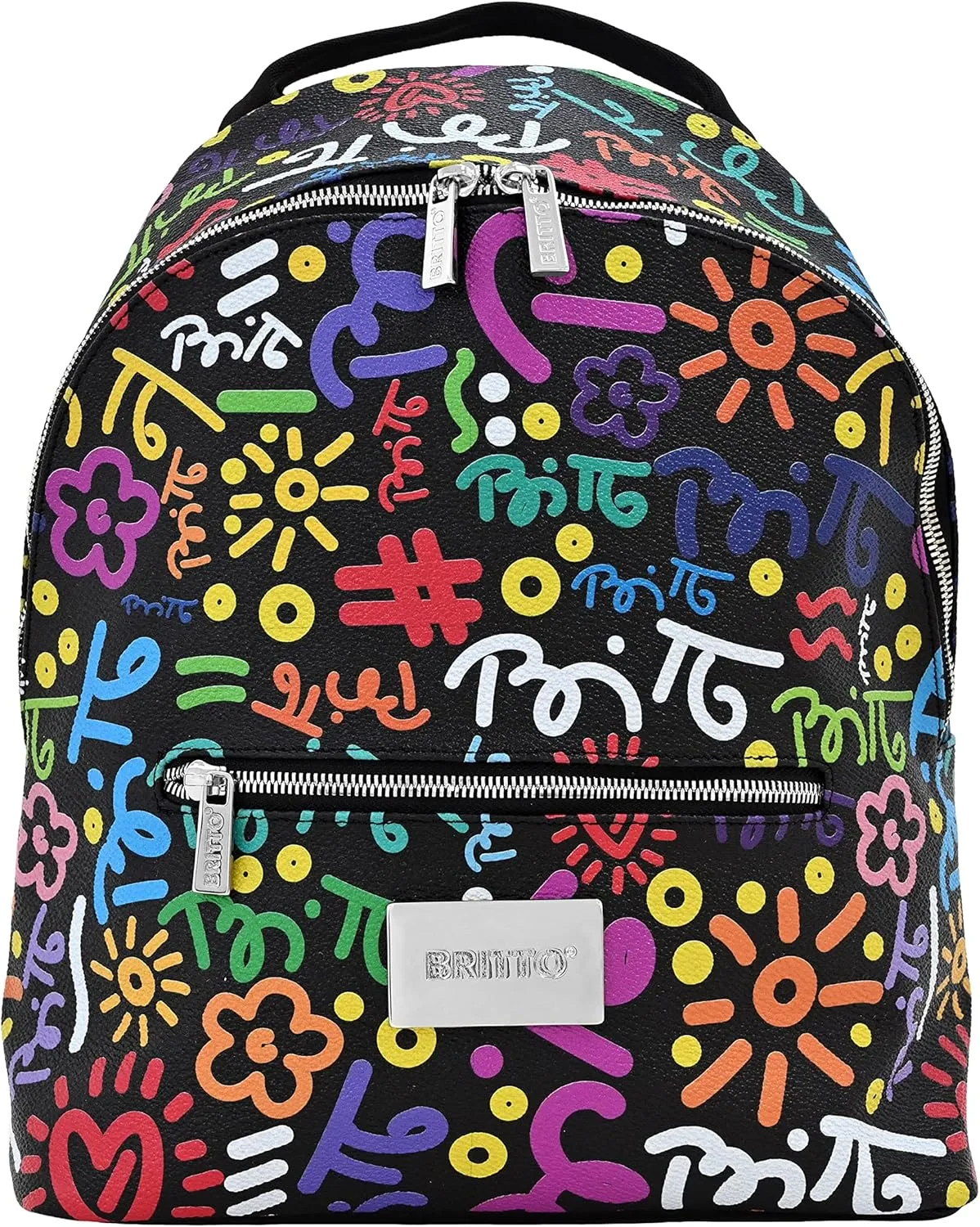 BRITTO Romero Vegan Leather Small Backpack, Colorful Graffiti