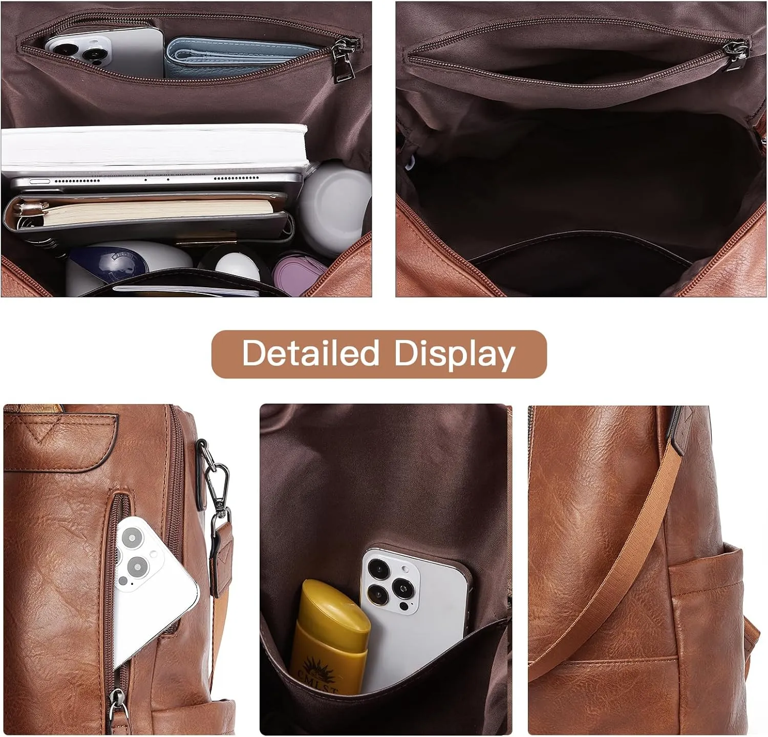 BROMEN Backpack Purse Leathe Backpack for Women Anti-theft Bookbag Purse Fashion Shoulder Handbag Backpack Women