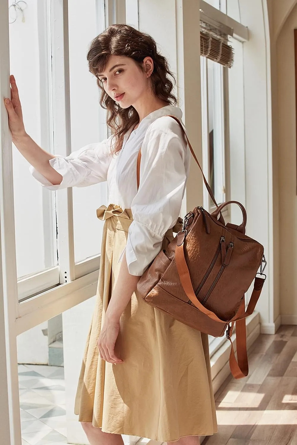 BROMEN Backpack Purse Leathe Backpack for Women Anti-theft Bookbag Purse Fashion Shoulder Handbag Backpack Women