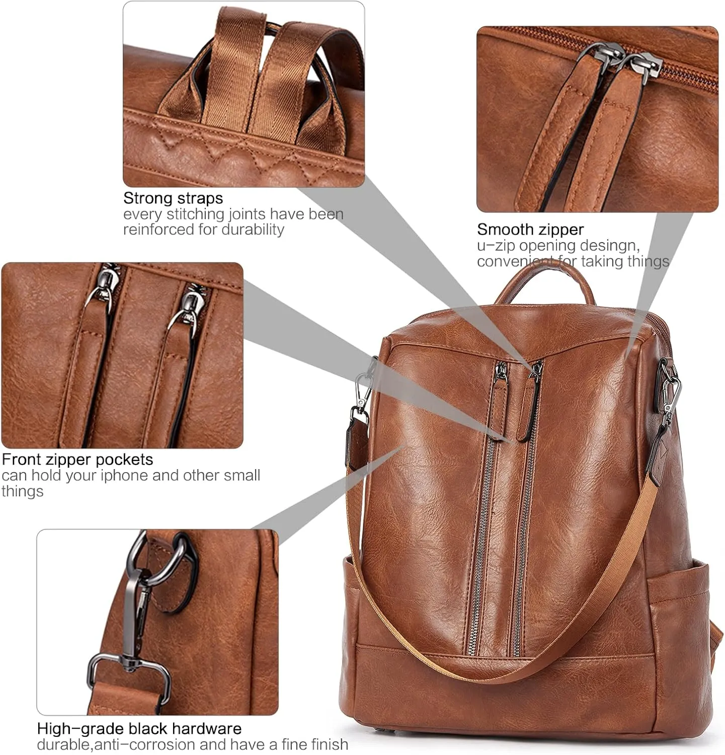 BROMEN Backpack Purse Leathe Backpack for Women Anti-theft Bookbag Purse Fashion Shoulder Handbag Backpack Women
