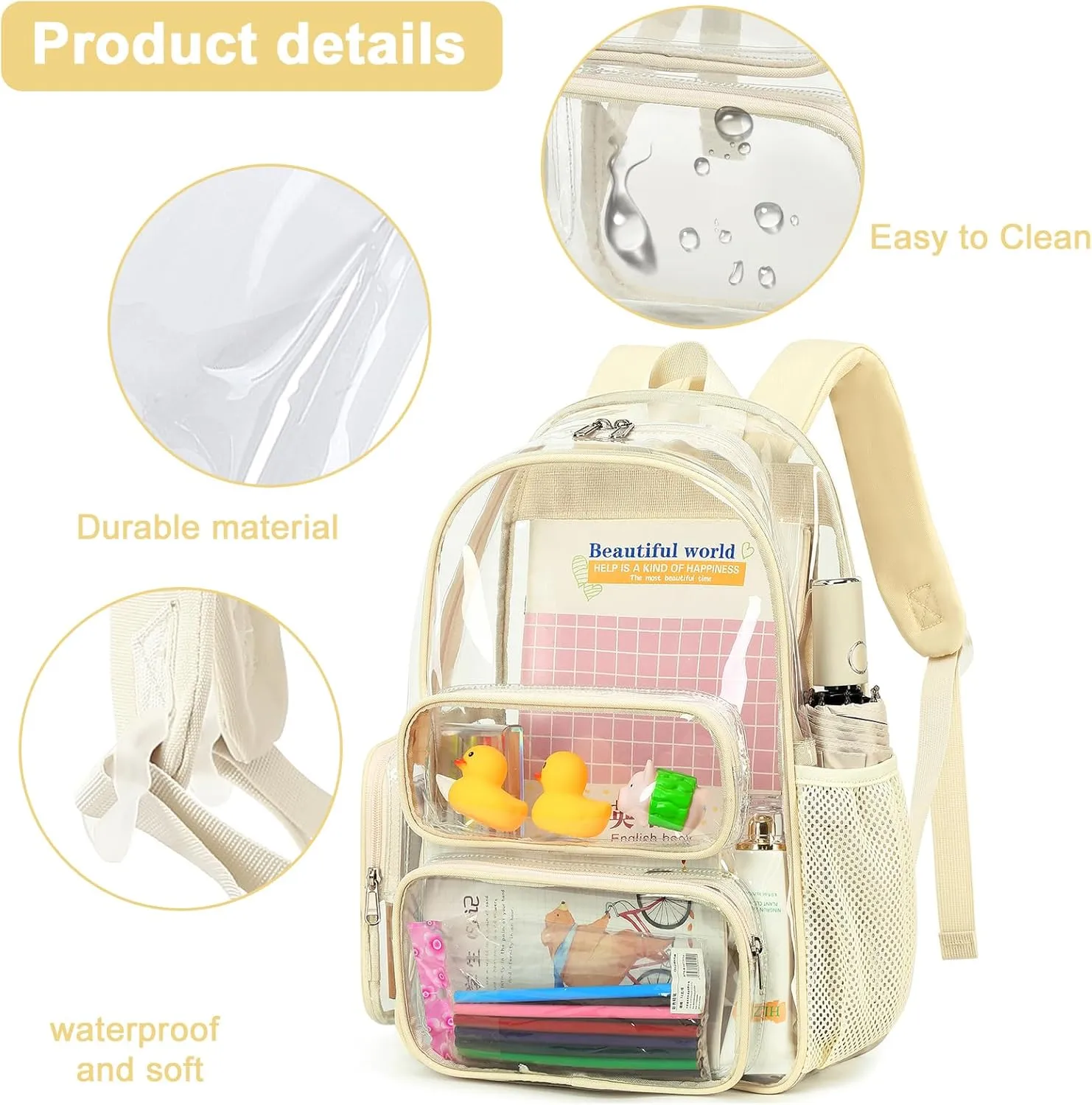 BTOOP Clear Backpack Heavy Duty Transparent Bag 17" See Through BookBag for Women Men Adults Work Festival Sports Travel