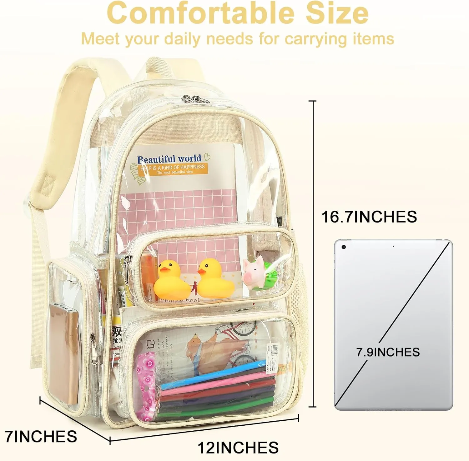 BTOOP Clear Backpack Heavy Duty Transparent Bag 17" See Through BookBag for Women Men Adults Work Festival Sports Travel