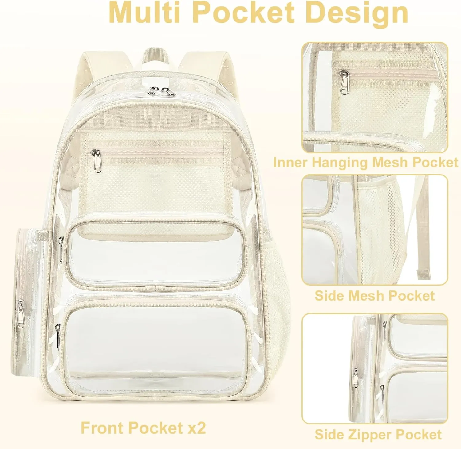 BTOOP Clear Backpack Heavy Duty Transparent Bag 17" See Through BookBag for Women Men Adults Work Festival Sports Travel