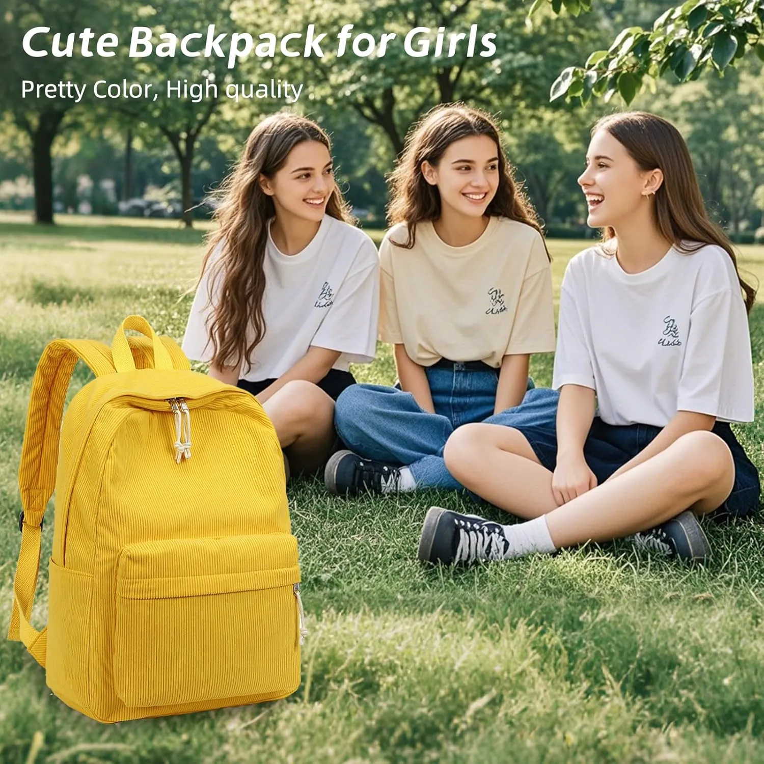 BTOOP School Backpack for Teens Large Corduroy Bookbag Lightweight Girls Boys Casual High School College 17 inch Laptop Travel Bag (Yellow-Corduroy Z)