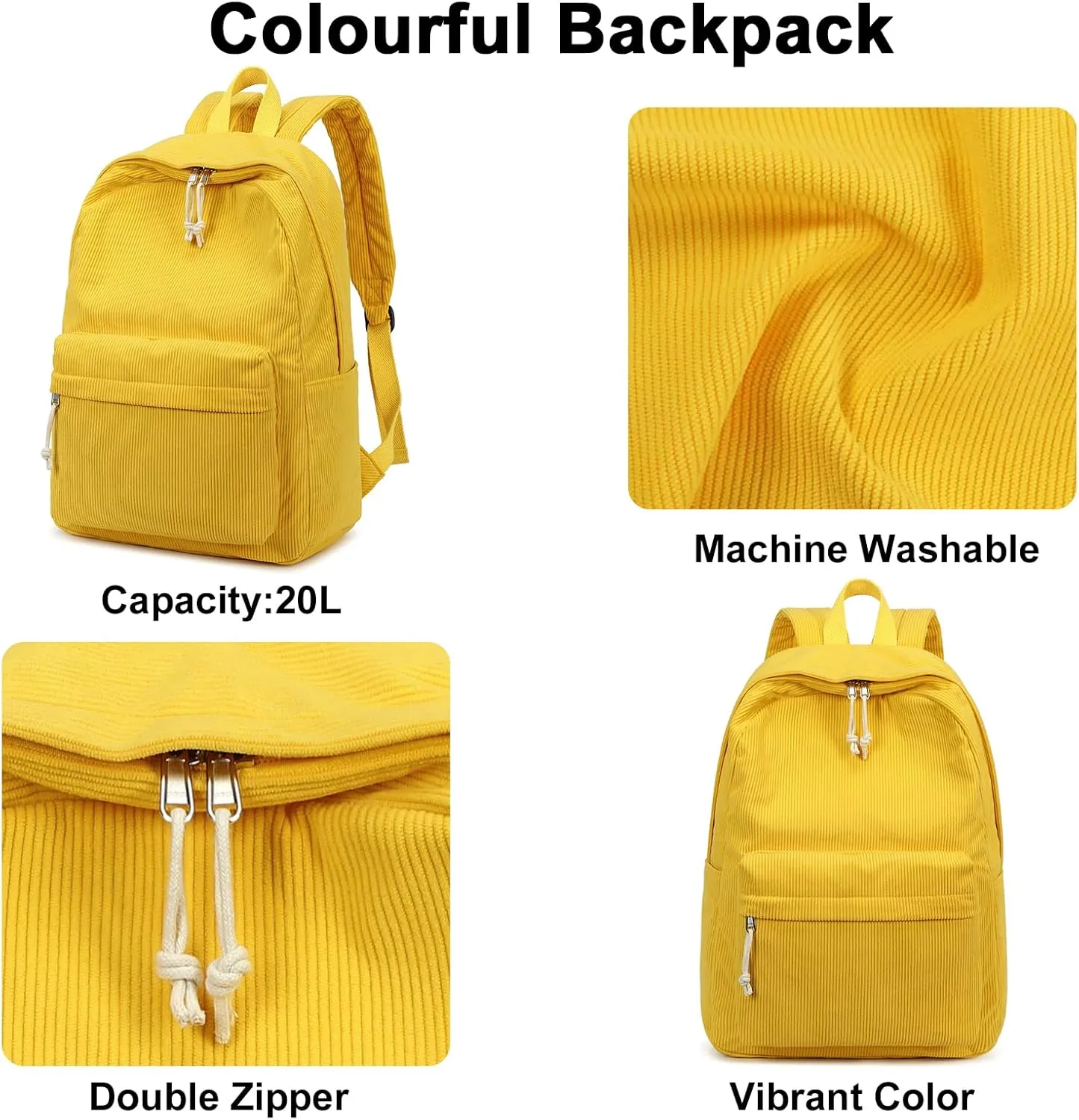 BTOOP School Backpack for Teens Large Corduroy Bookbag Lightweight Girls Boys Casual High School College 17 inch Laptop Travel Bag (Yellow-Corduroy Z)