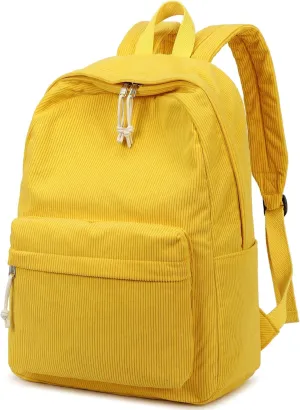 BTOOP School Backpack for Teens Large Corduroy Bookbag Lightweight Girls Boys Casual High School College 17 inch Laptop Travel Bag (Yellow-Corduroy Z)