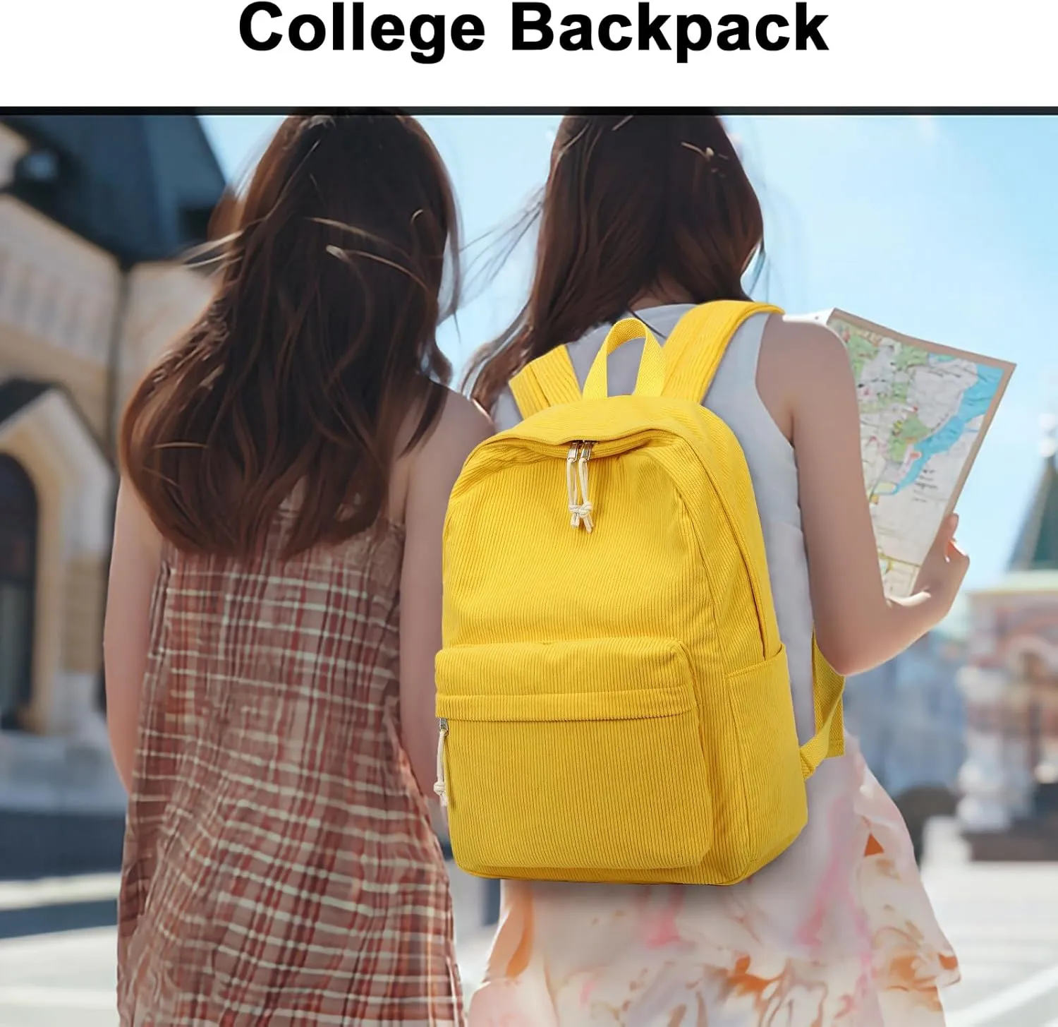 BTOOP School Backpack for Teens Large Corduroy Bookbag Lightweight Girls Boys Casual High School College 17 inch Laptop Travel Bag (Yellow-Corduroy Z)