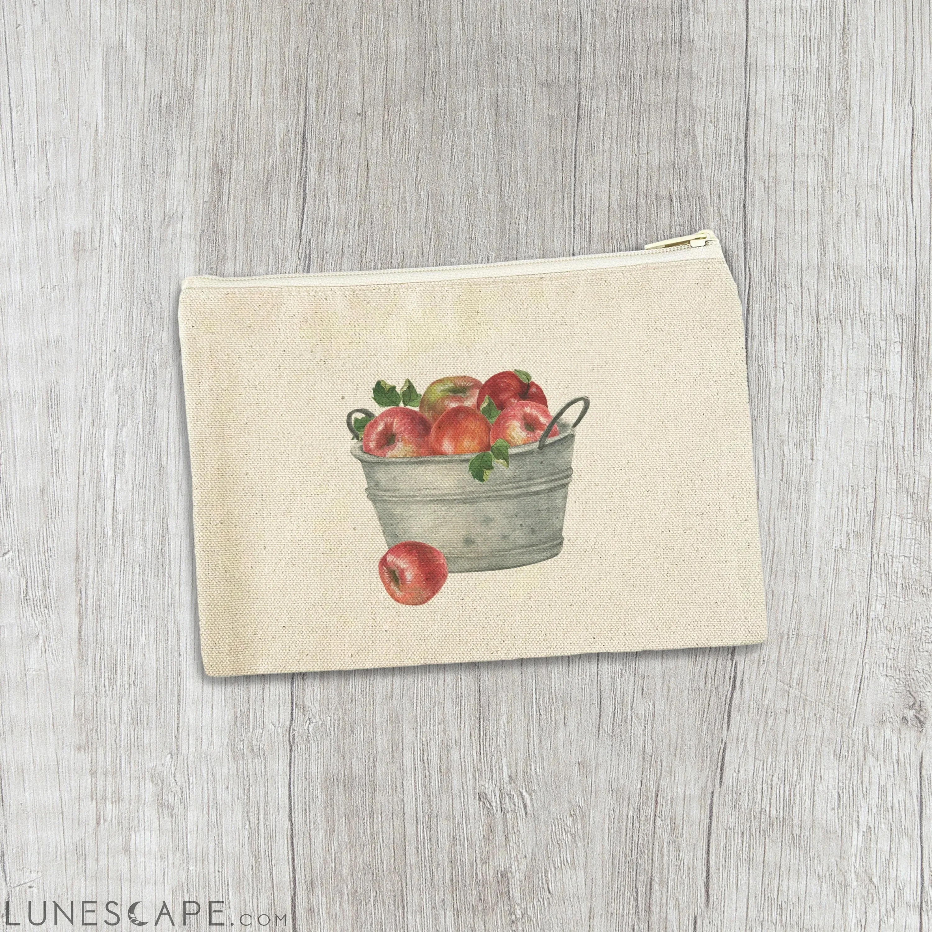 Bucket of Red Apples - Canvas Zipper Pouch