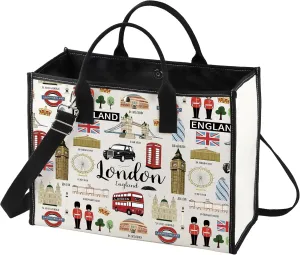BWKTOP London Canvas Tote Bag - London Souvenirs Gifts - Shoulder & Travel Bag
