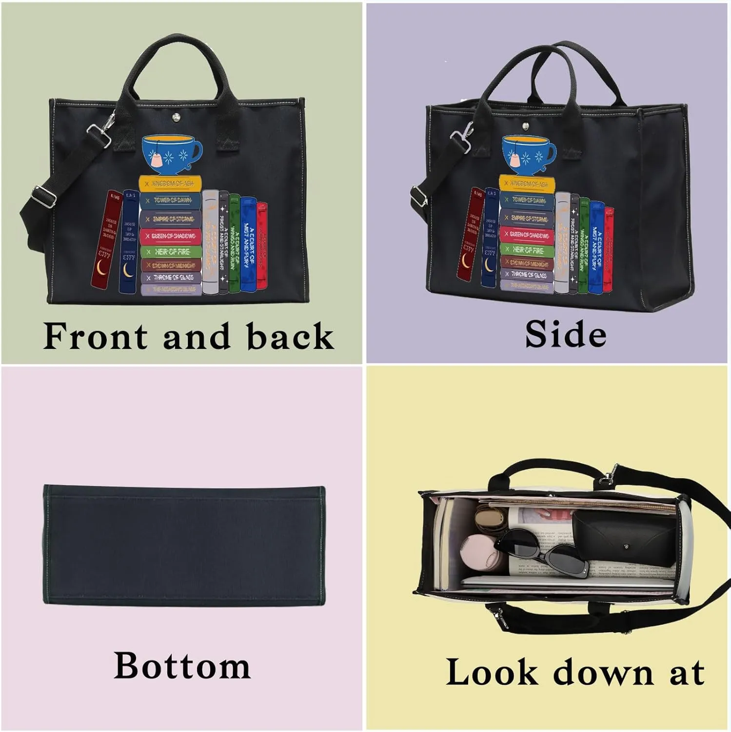 BWWKTOP Bookworm Canvas Tote Bag Night Book Gifts Readers Shoulder Bag Bookish Merchandise