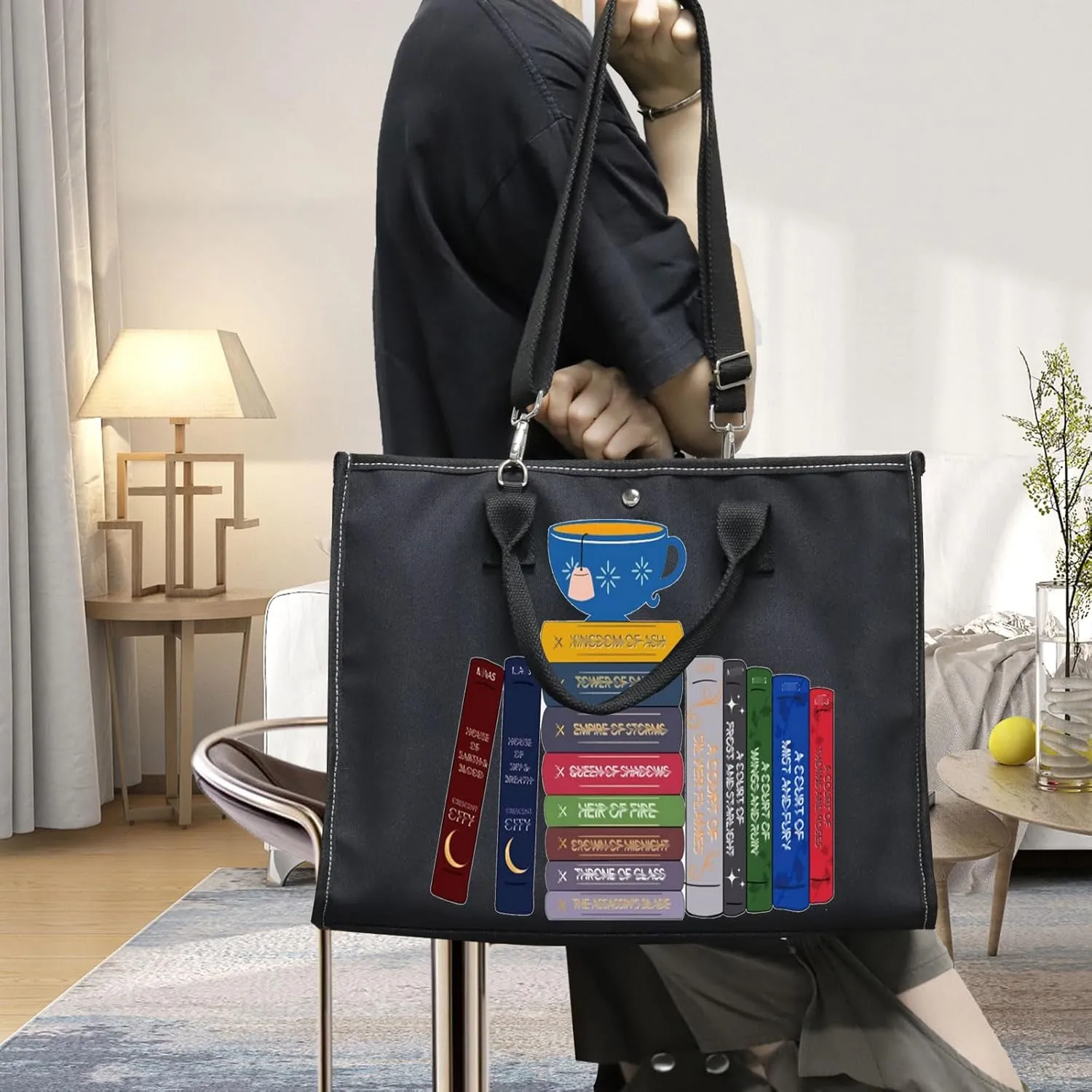 BWWKTOP Bookworm Canvas Tote Bag Night Book Gifts Readers Shoulder Bag Bookish Merchandise
