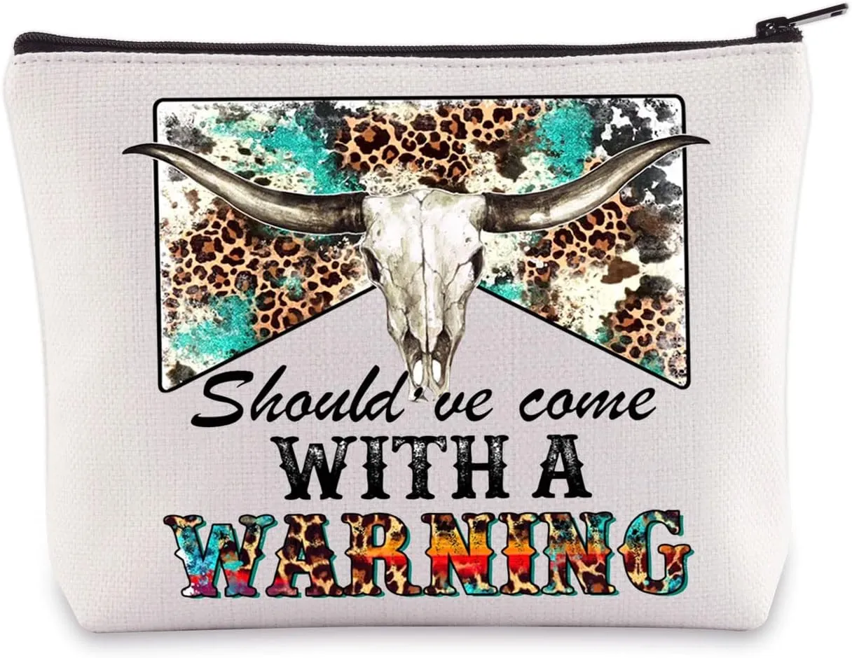 BWWKTOP Country Singer Cosmetic Makeup Bag Country Music Lover Gift Should 've Come With A Warning Song Lyrics Zipper Pouch Bag (Warning)
