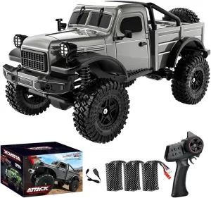 C8813 1/18 Scale RC Crawler, 12KM/H High Speed Car, 4WD Waterproof Remote Control Truck All-Terrain Rock Climbing Vehicle, for Adults (Gray/3 Battery)