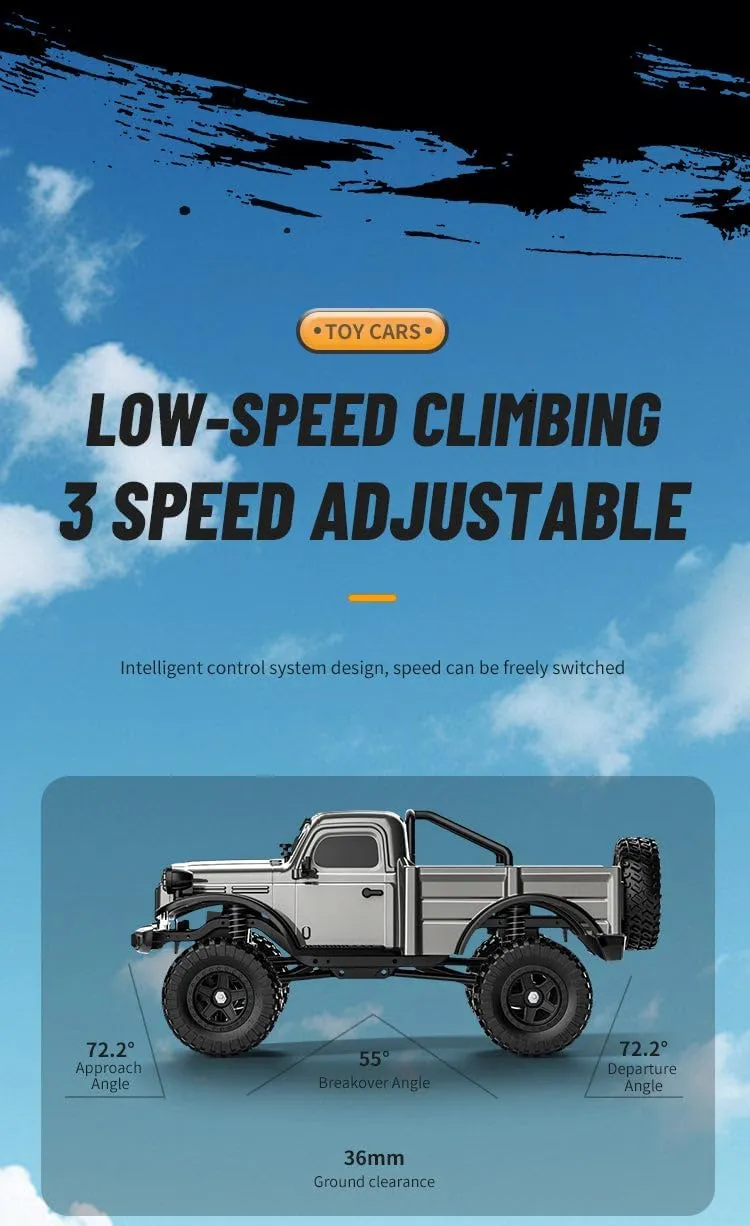 C8813 1/18 Scale RC Crawler, 12KM/H High Speed Car, 4WD Waterproof Remote Control Truck All-Terrain Rock Climbing Vehicle, for Adults (Gray/3 Battery)