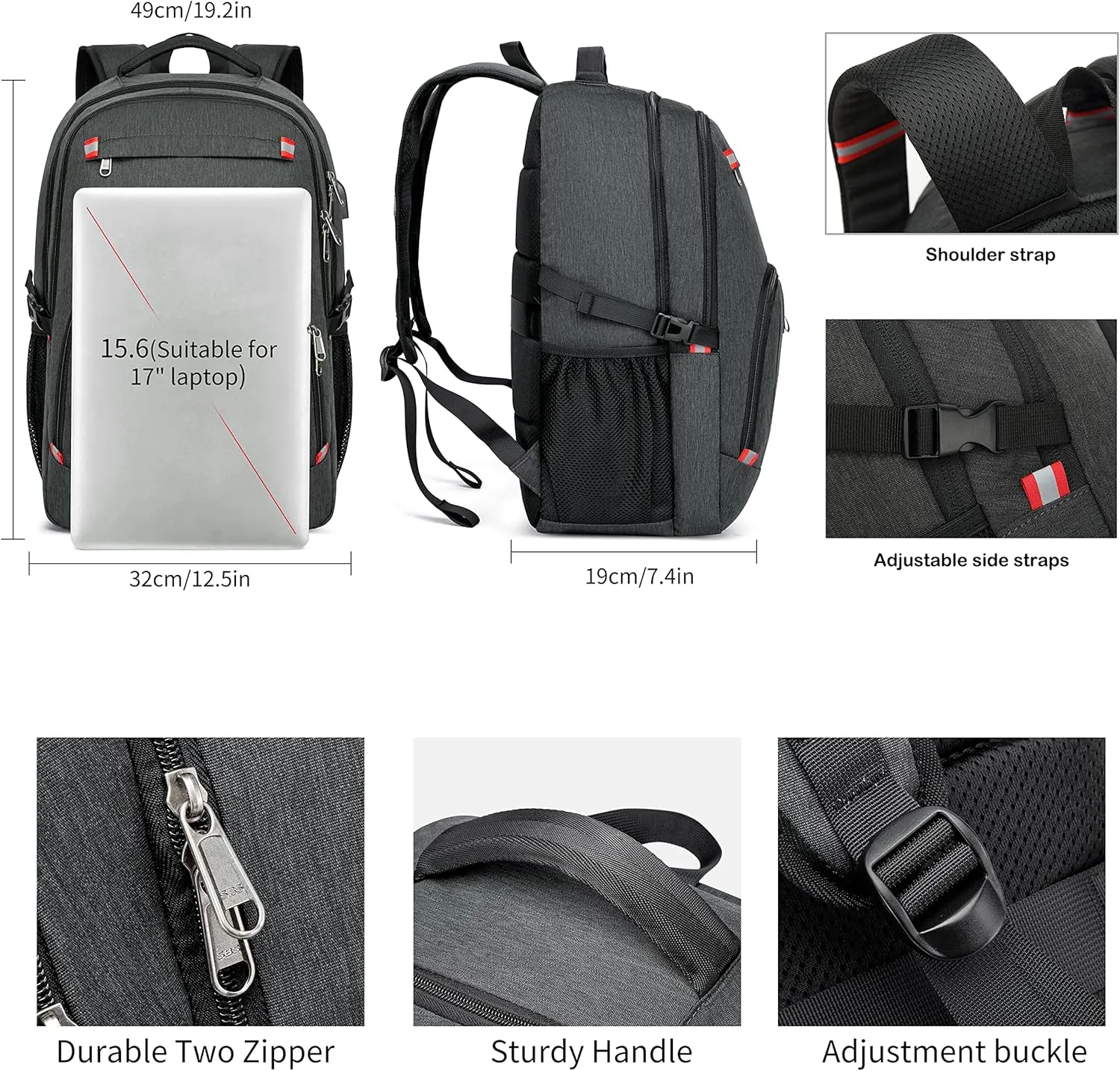 CAFELE Backpack,Waterproof Large 17in Laptop Backpack for Trip School Work Bookbag Computer Rucksack with USB Charging Port,Water Resistant Sturdy Backpack for Men Women,Grey
