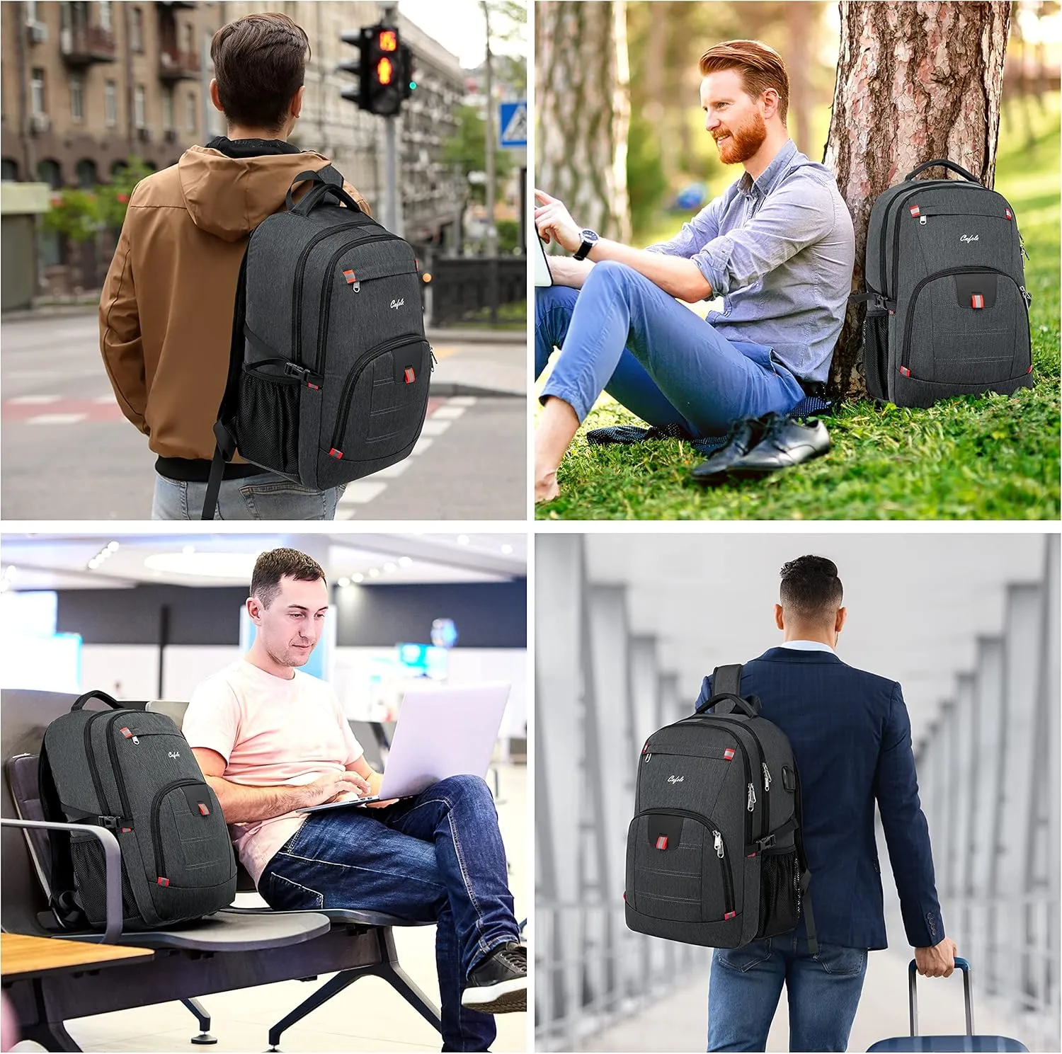 CAFELE Backpack,Waterproof Large 17in Laptop Backpack for Trip School Work Bookbag Computer Rucksack with USB Charging Port,Water Resistant Sturdy Backpack for Men Women,Grey