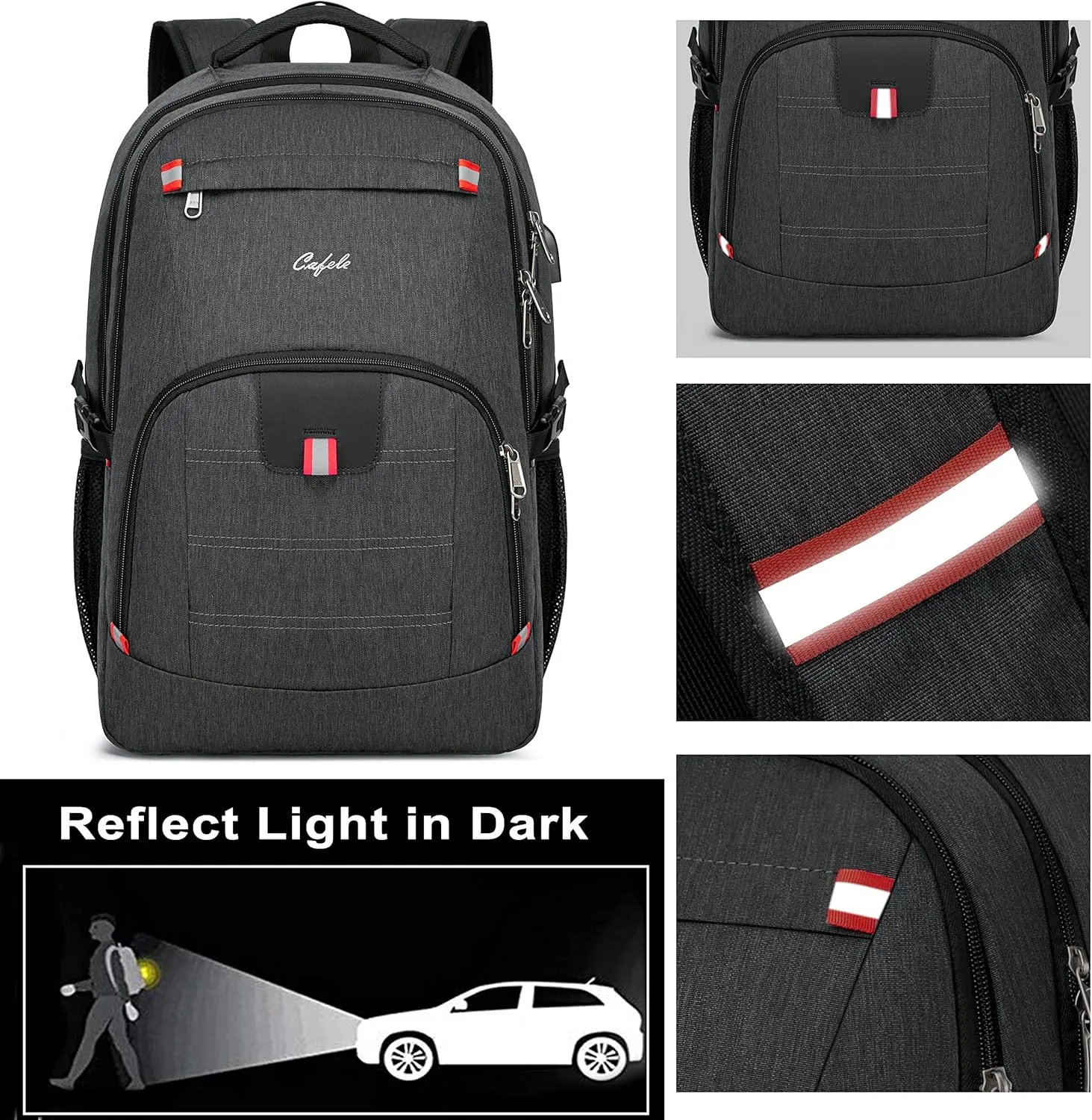 CAFELE Backpack,Waterproof Large 17in Laptop Backpack for Trip School Work Bookbag Computer Rucksack with USB Charging Port,Water Resistant Sturdy Backpack for Men Women,Grey