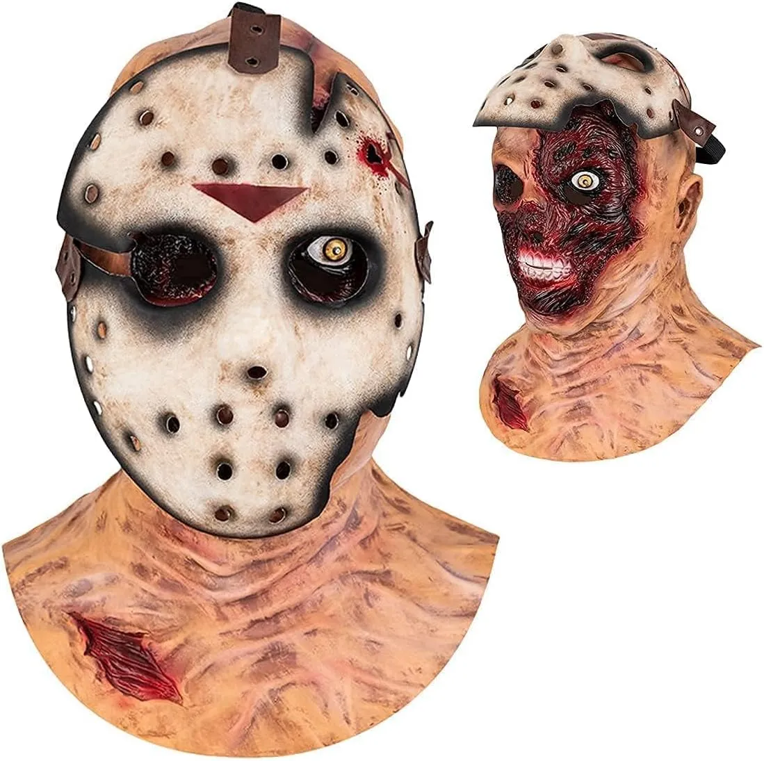Cafele Jason Mask，Double Zombie Mask Scary Hockey Masks for Adults Halloween Cosplay Costume Props