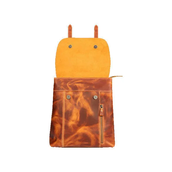 Camel Brown Casual Leather Backpack