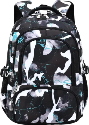 Camo Backpack for Kids, Lightweight Camo Backpack Elementary Middle School Backpack Water Repellent Bookbag (Camo Black Green)