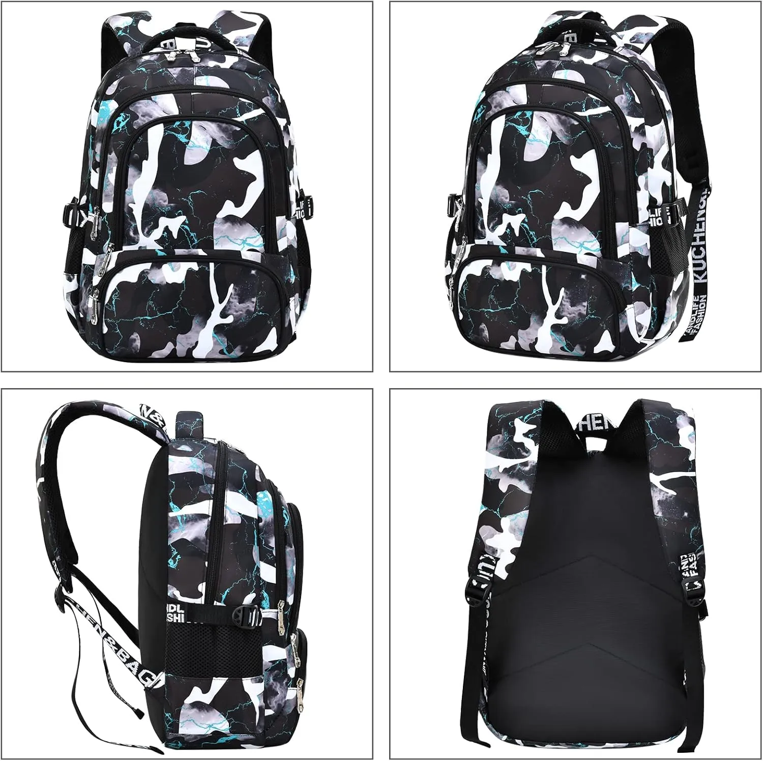 Camo Backpack for Kids, Lightweight Camo Backpack Elementary Middle School Backpack Water Repellent Bookbag (Camo Black Green)