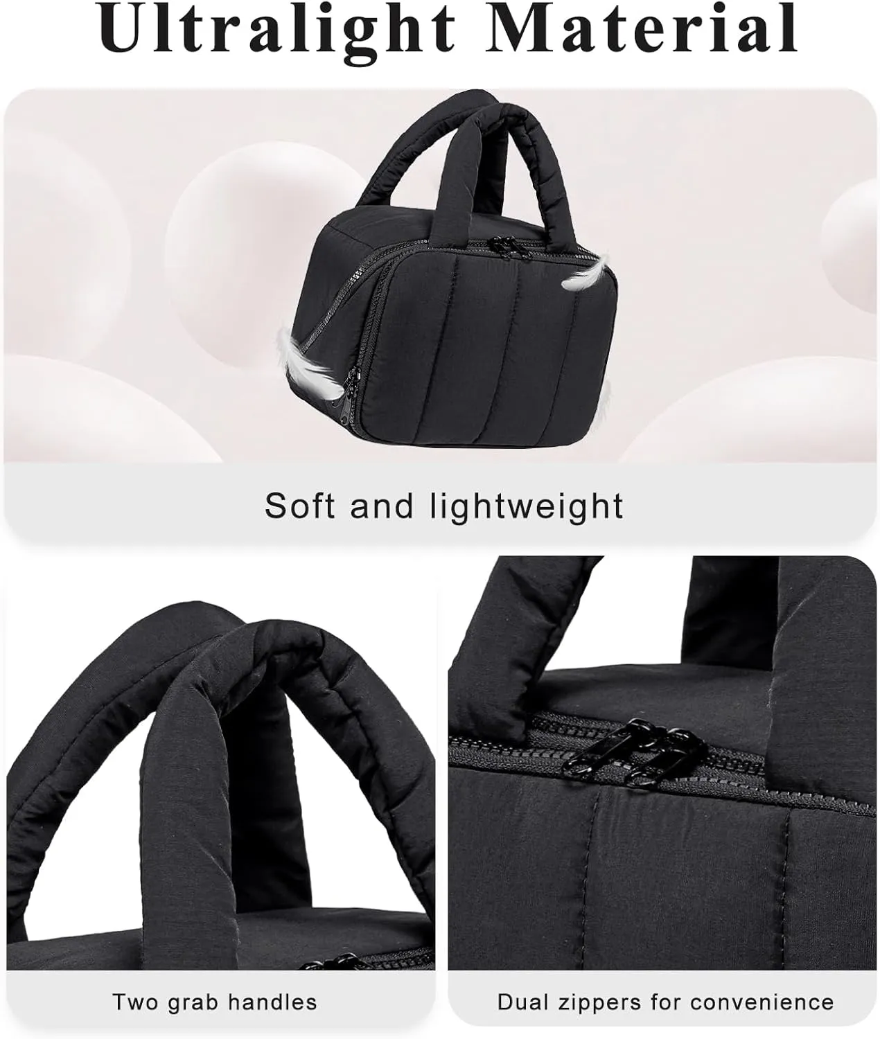 CAMTOP Travel Toiletry Bag for Women Travel Toiletry Organizer Lightweight Large Wide-open Makeup Bag Large Capacity Qulited Cosmetic Bag Puffy for Essentials Organizer (Black)