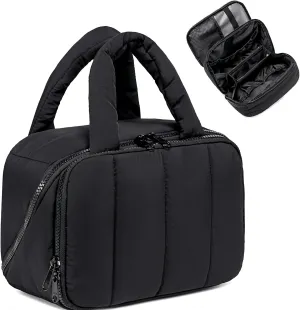 CAMTOP Travel Toiletry Bag for Women Travel Toiletry Organizer Lightweight Large Wide-open Makeup Bag Large Capacity Qulited Cosmetic Bag Puffy for Essentials Organizer (Black)