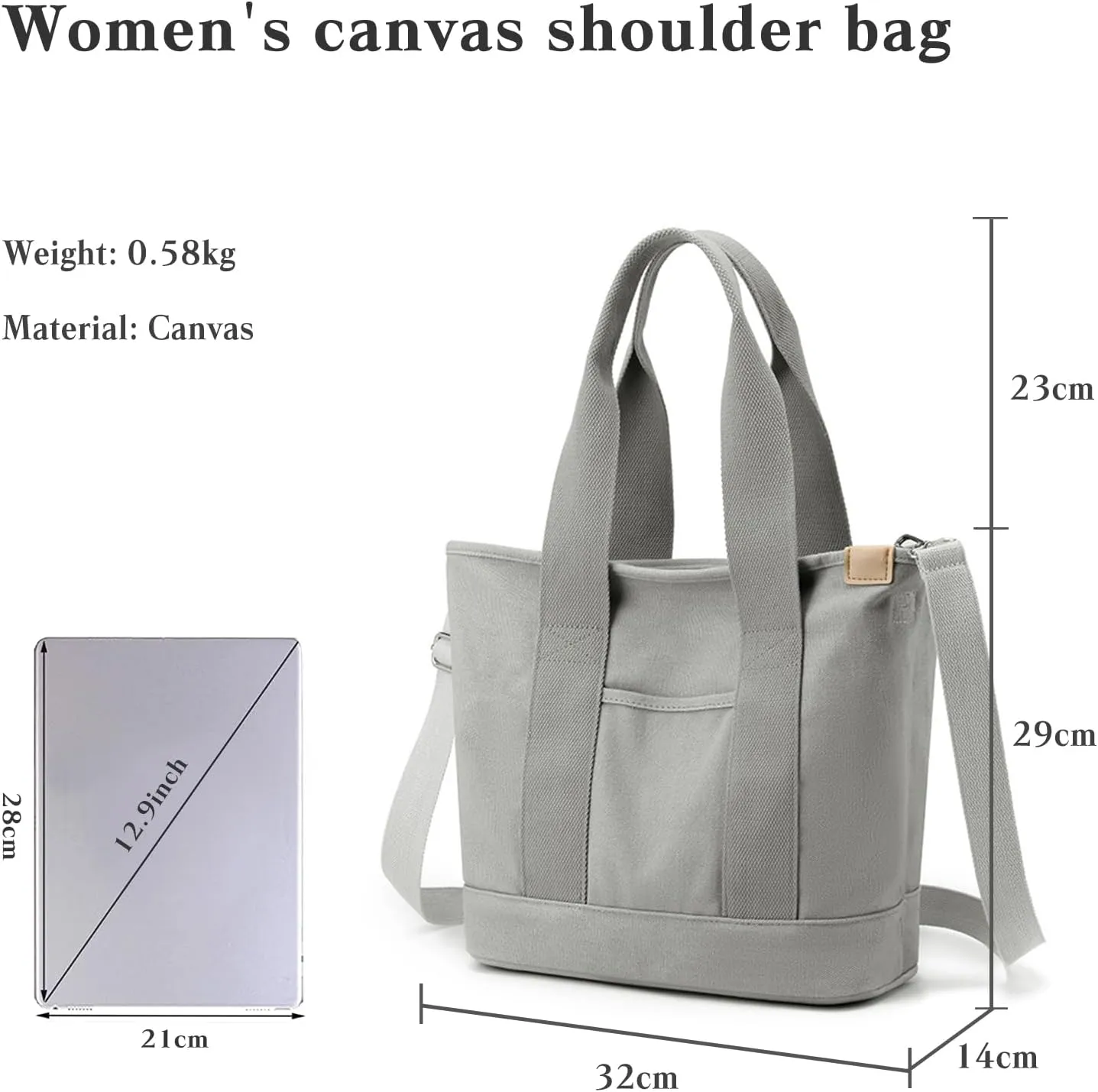 Canvas Crossbody Bag for Women Large Capacity Tote Handbag Multi-Pockets Shoulder Bag Casual Top Handle Bag