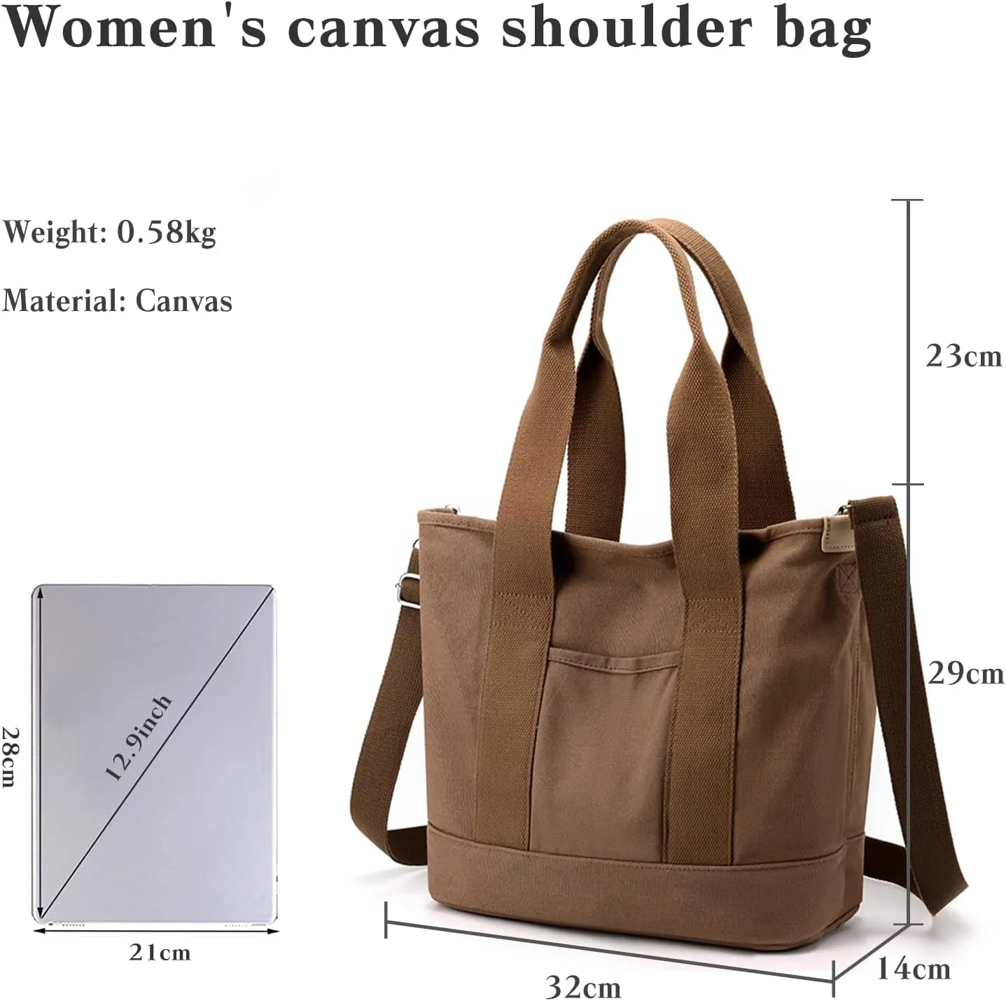Canvas Crossbody Bag for Women Large Capacity Tote Handbag Multi-Pockets Shoulder Bag Casual Top Handle Bag