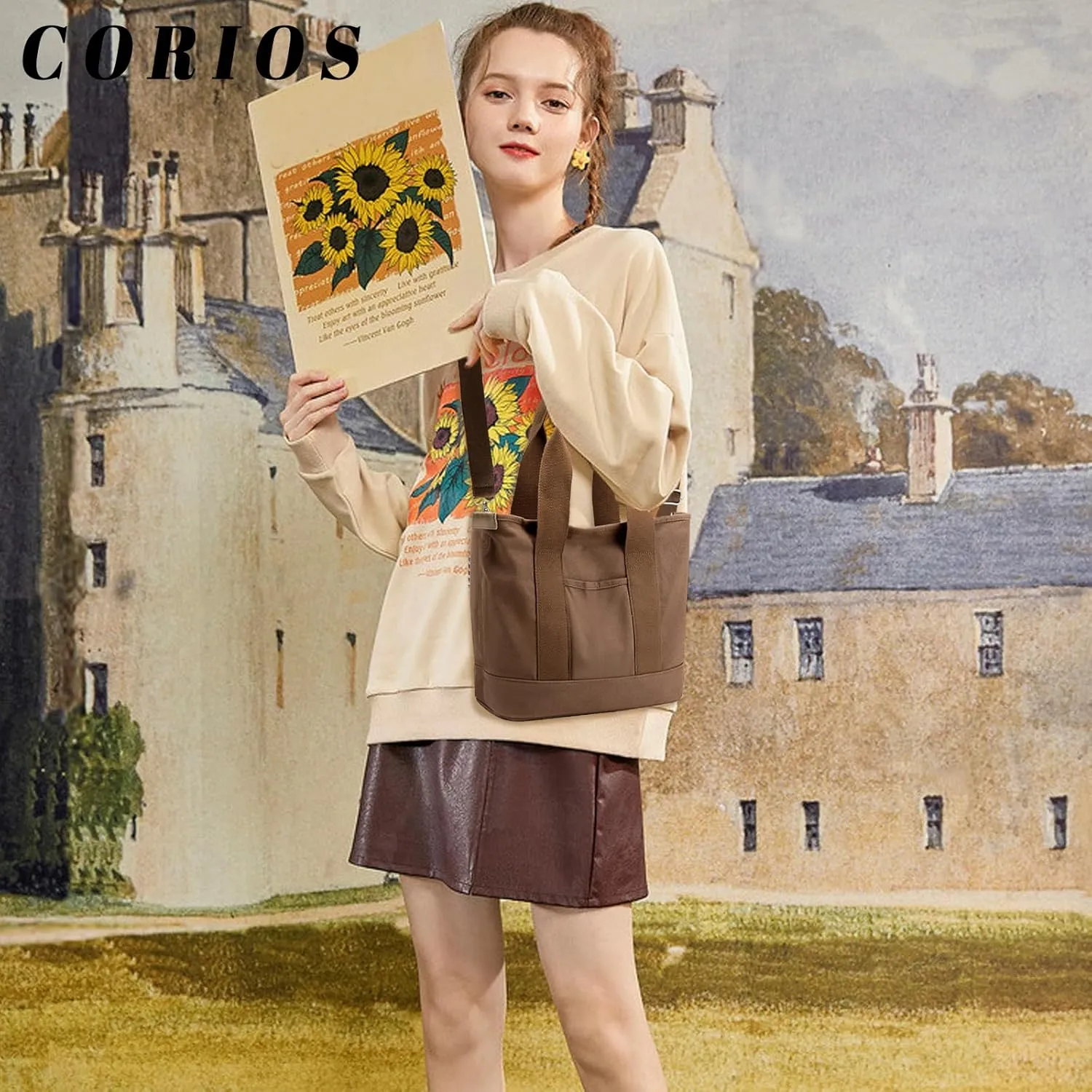 Canvas Crossbody Bag for Women Large Capacity Tote Handbag Multi-Pockets Shoulder Bag Casual Top Handle Bag